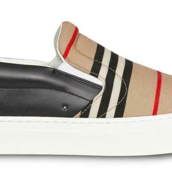 Burberry Black Leather & Icon Stripe/Check AMF Thompson Icon Men's Sneakers - Picture 3 of 7